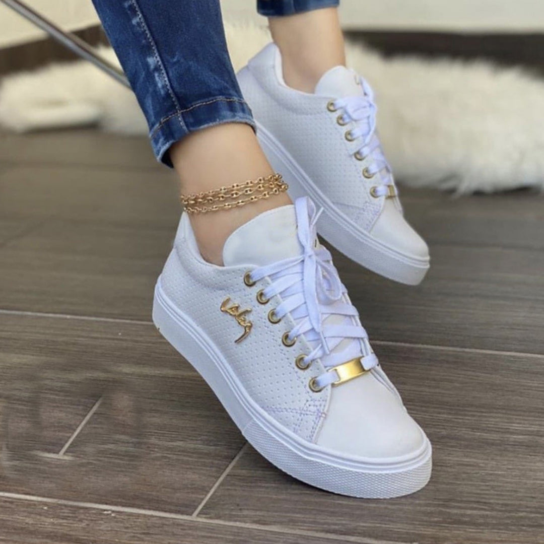 Baskets Femme - Cuir Synthétique Respirant - Semelle Confort Antidérapante - Lacets Ajustables