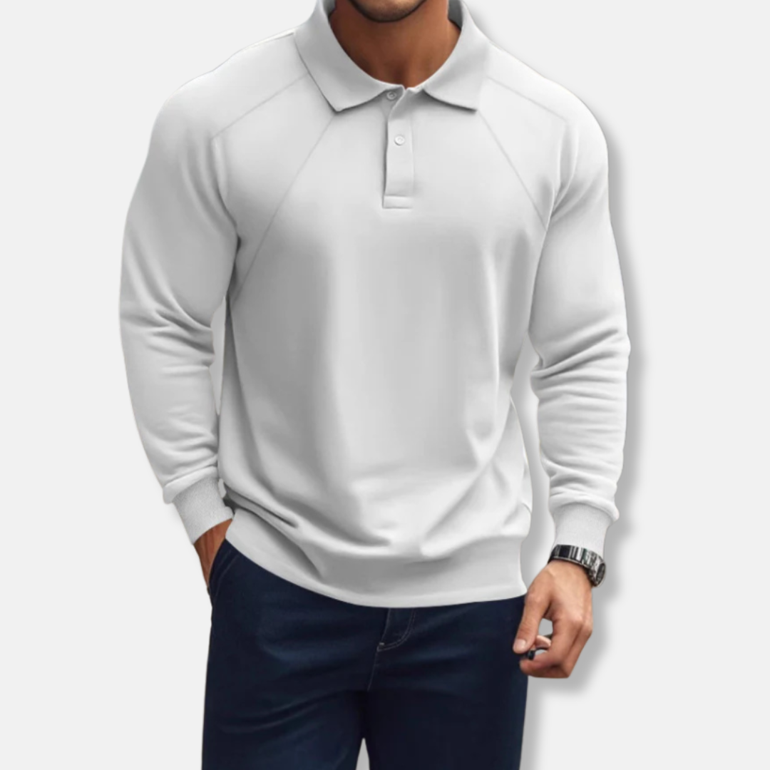 Homme Polo Manches Longues - Maille Douce - Col Polo - Manches Raglan - Coupe Décontractée