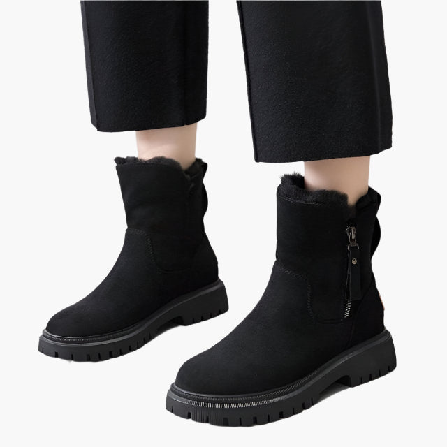 Bottes mi-mollet femme – effet suédé – doublées fourrure – semelle antidérapante