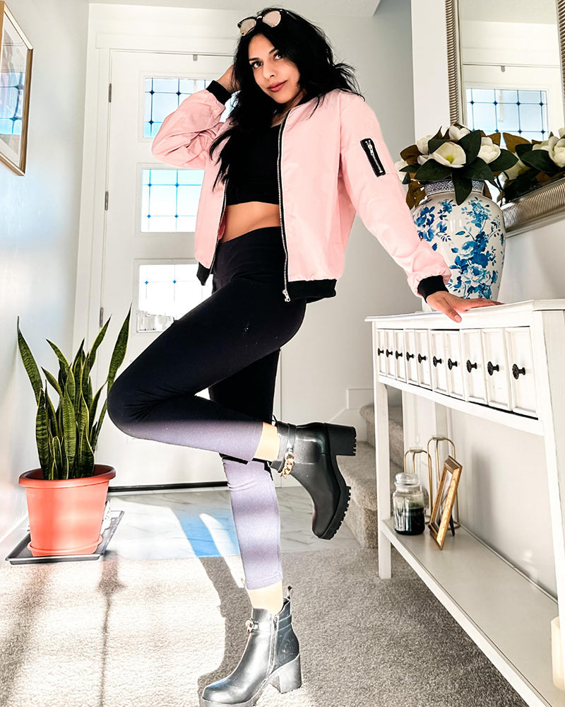 Blouson bomber femme – Coupe décontractée – Matière légère – Finition côtelée zip