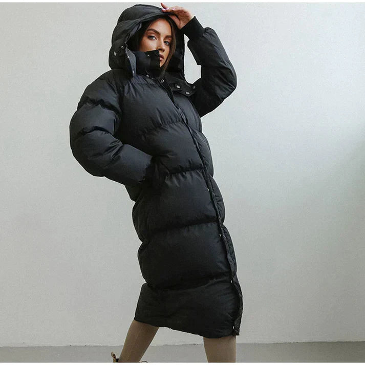 Manteau long femme – Doudoune oversize – Matelassée chaude – Col montant zippé