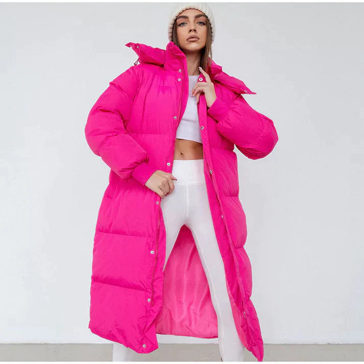 Manteau long femme – Doudoune oversize – Matelassée chaude – Col montant zippé