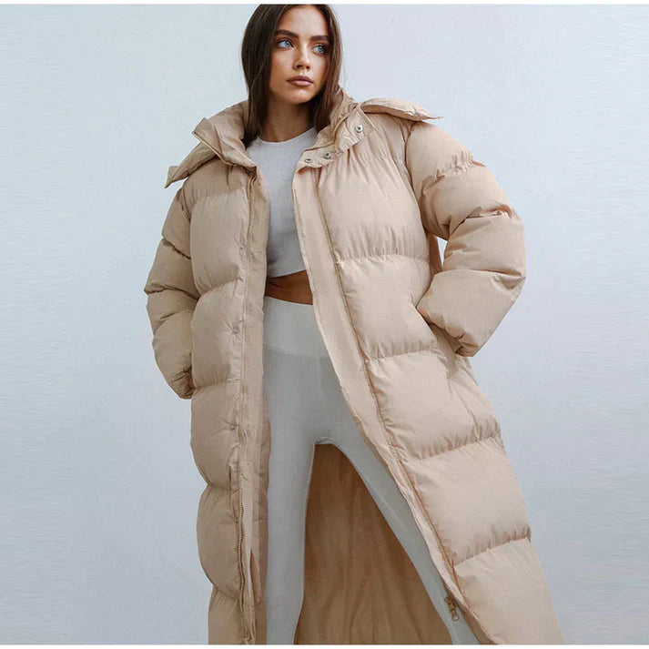 Manteau long femme – Doudoune oversize – Matelassée chaude – Col montant zippé