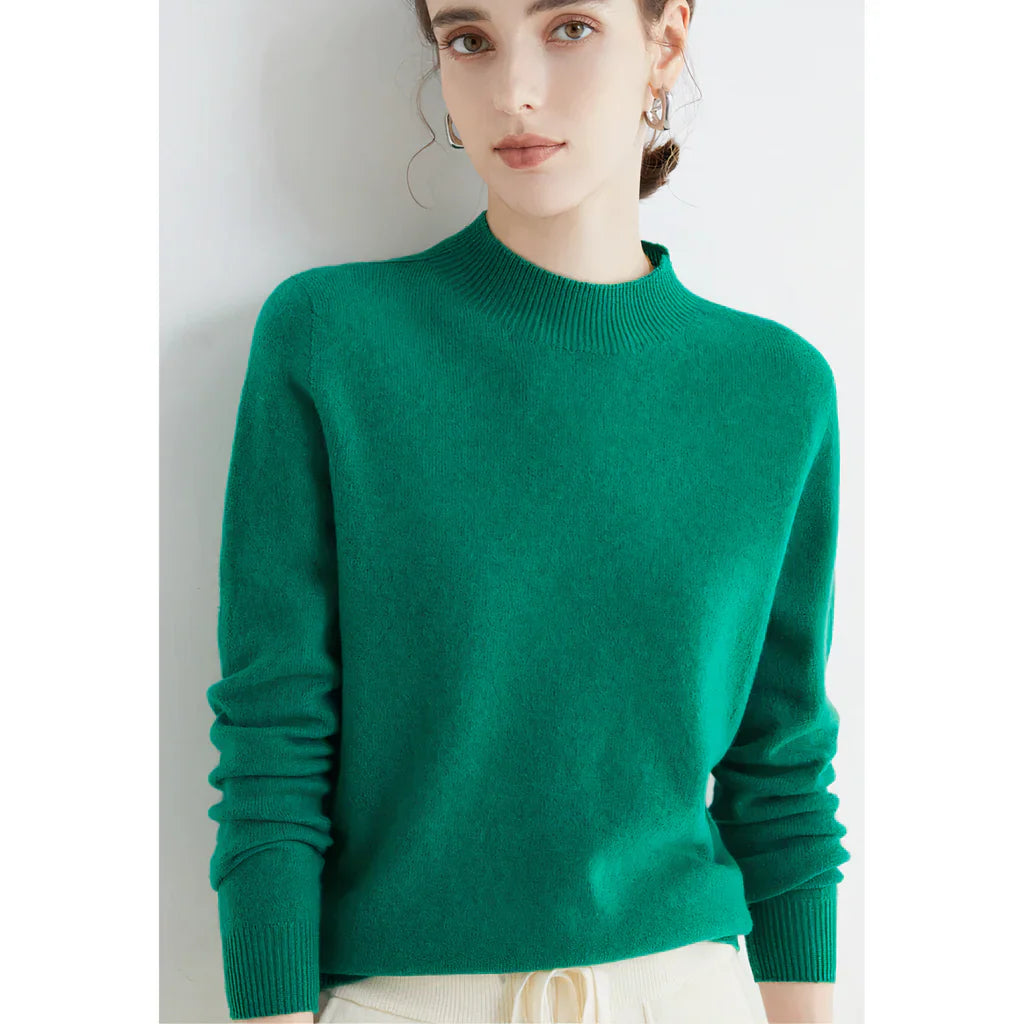 Pull femme – Coupe décontractée – Laine douce – Col rond côtelé – Manches longues