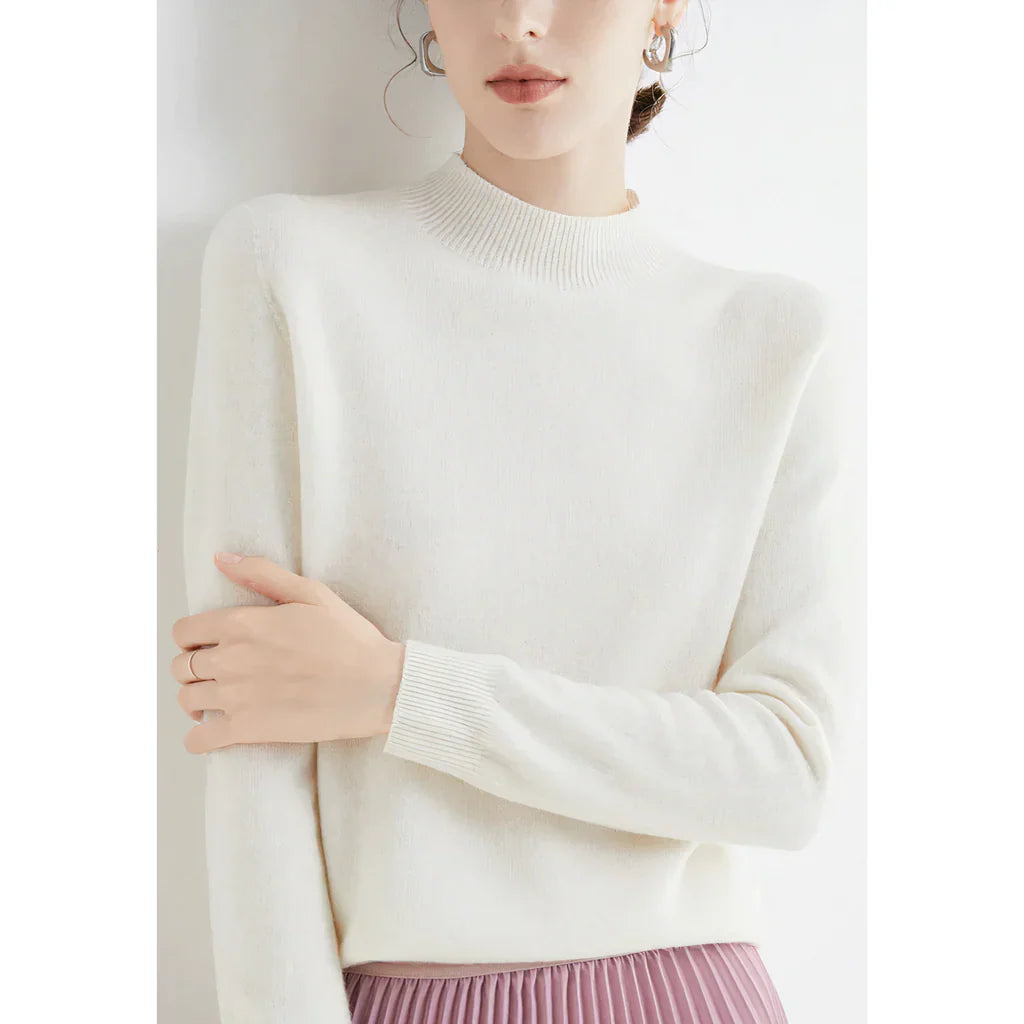 Pull femme – Coupe décontractée – Laine douce – Col rond côtelé – Manches longues