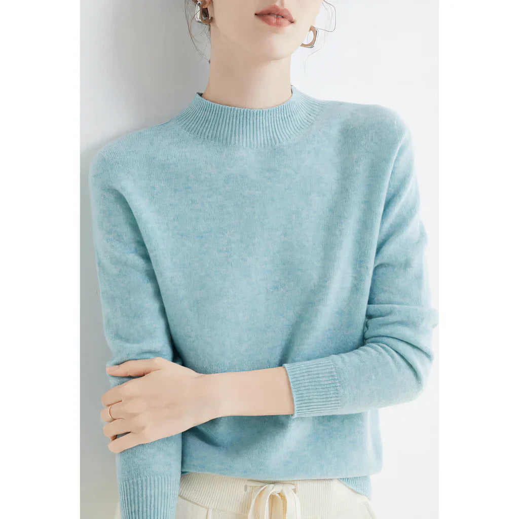 Pull femme – Coupe décontractée – Laine douce – Col rond côtelé – Manches longues