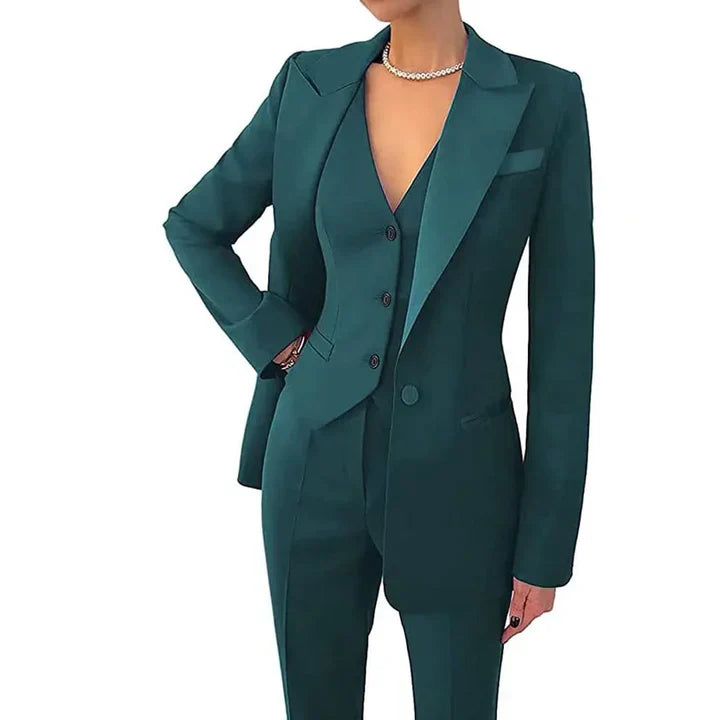 Tailleur pantalon femme – Coupe ajustée – 3 pièces avec gilet – Laine structurée