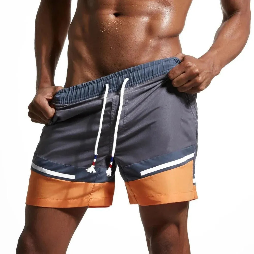 Short de Bain Homme - Taille Élastique avec Cordon - Motif Rayé - Coupe Mi-Longue