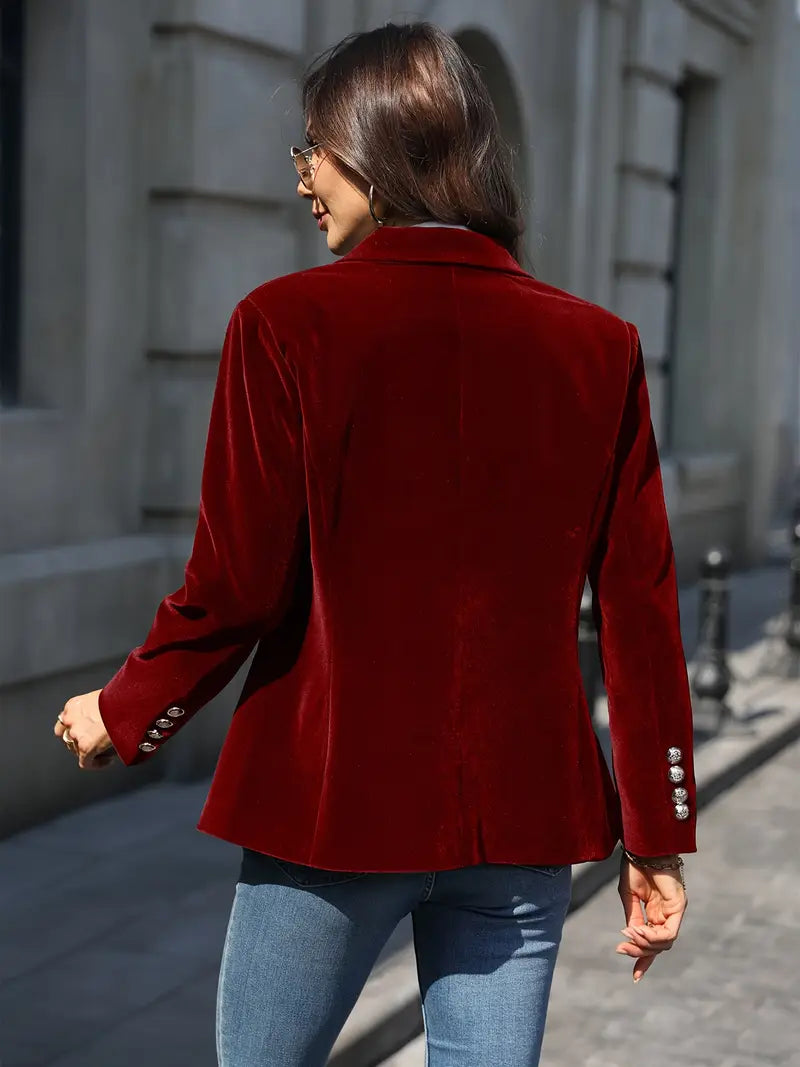 Veste blazer femme – Coupe cintrée – Velours doux – Simple boutonnage élégant