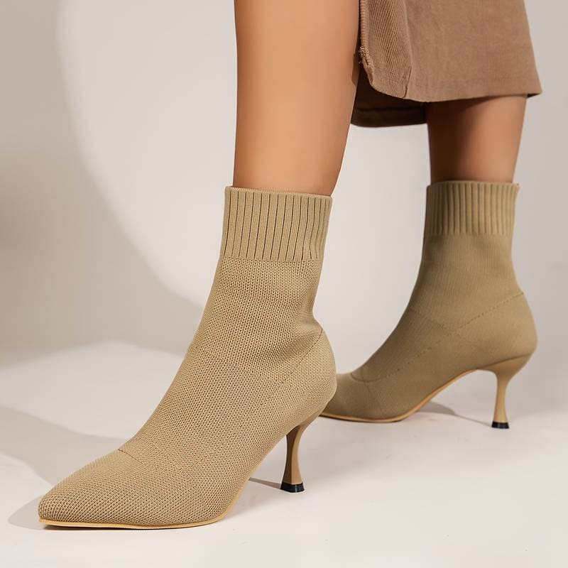 Bottines Femme - Talon Fin - Bout Pointu - Tissu Extensible Confortable