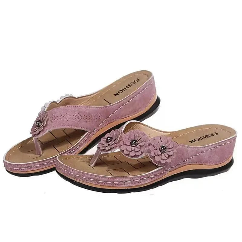 Sandales Femme - Bout Ouvert - Décor Fleur - Semelle Confort Légère