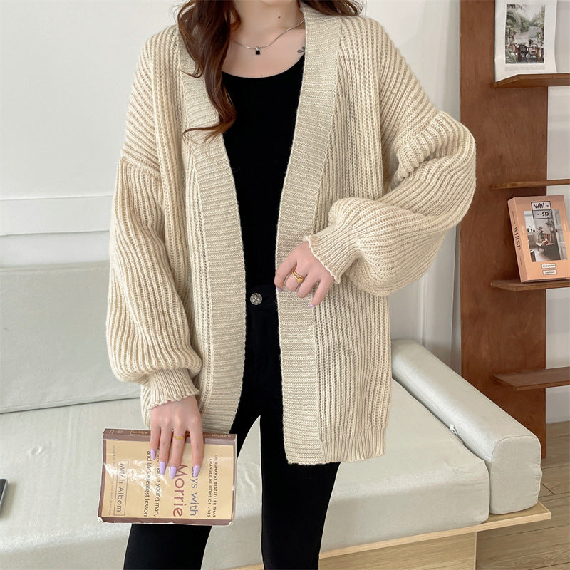 Edda - Cardigan oversize en grosse maille pour femme - Manches longues ballon - Ouvert sur le devant