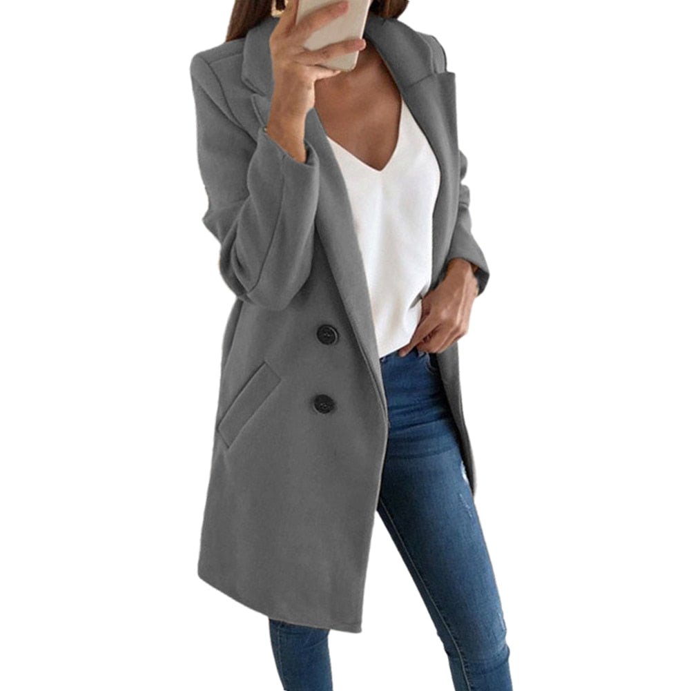 Veste blazer femme – Coupe structurée – Laine – Double boutonnage – Longueur genou
