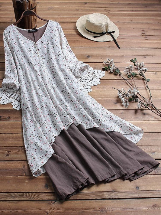 Robe longue femme – Tissu respirant – Coupe fluide – Manches longues – Style vintage
