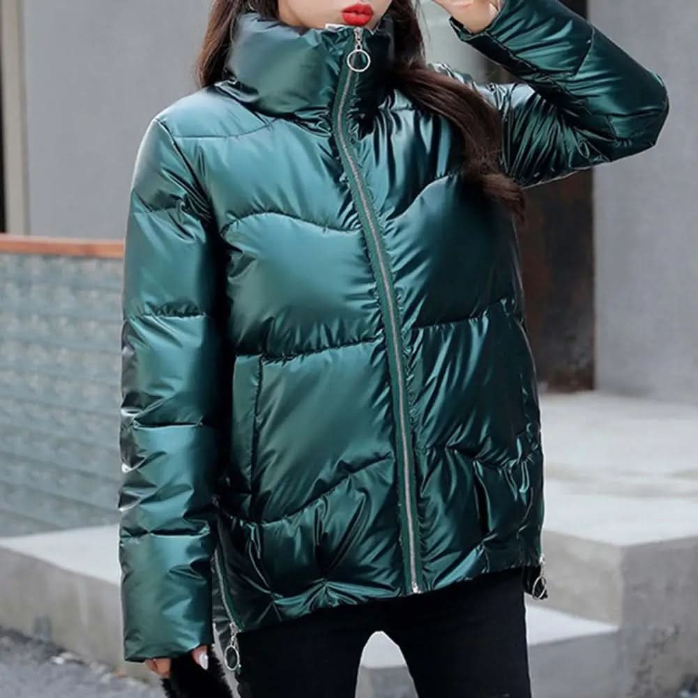 Élégante, Scintillante, Polyvalente Luxe Emerald Puffer Jacket pour Femme