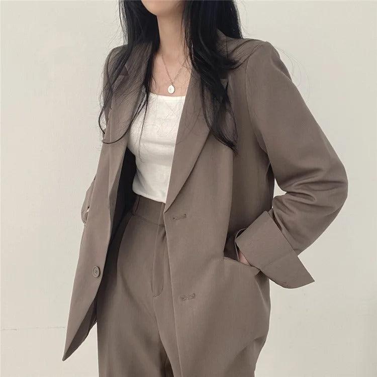 Blazer tailleur élégant et pantalon droit pour femmes - Style raffiné et confortable