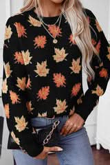 Pull d'automne confortable et chaud avec feuilles d'érable pour femme