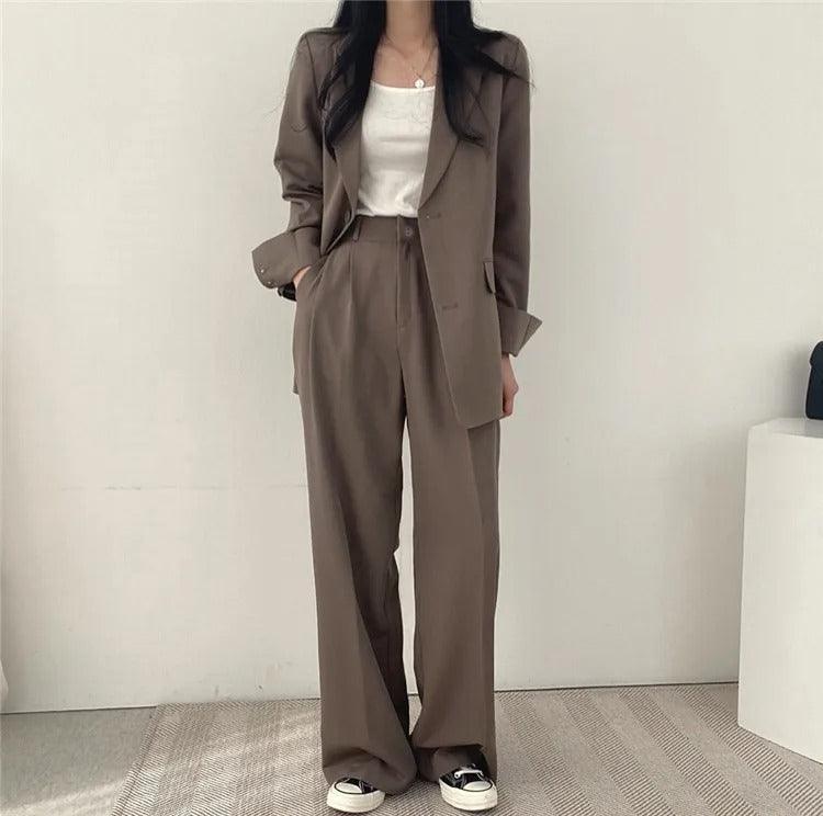 Blazer tailleur élégant et pantalon droit pour femmes - Style raffiné et confortable