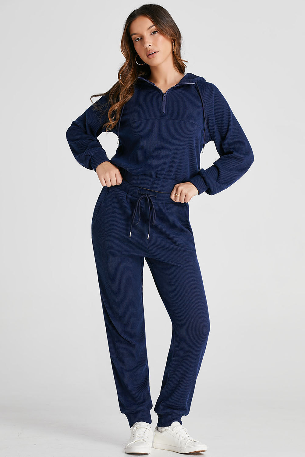 Ensemble Loungewear Femme - Haut Zippé Col Montant - Pantalon Taille Élastique