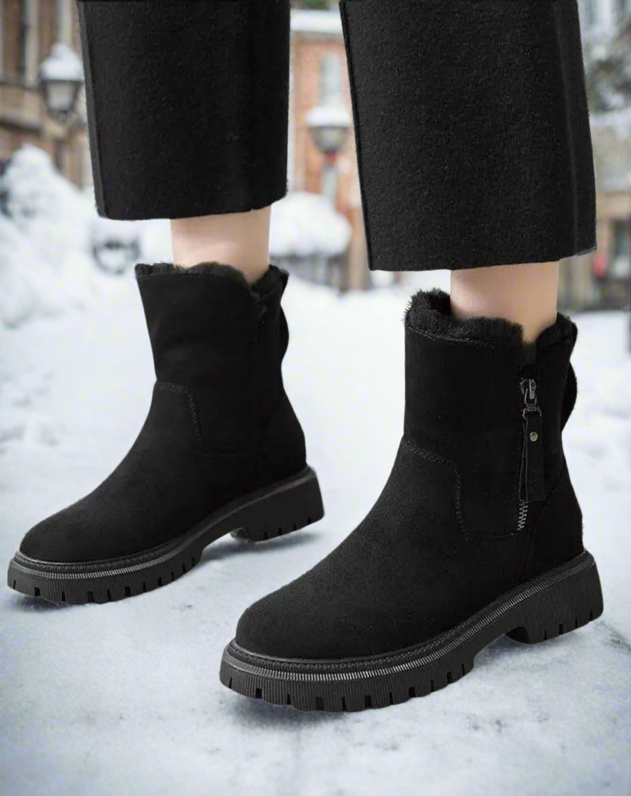 Bottines Femme - Suédées Douces - Doublure Chaude - Semelle Antidérapante - Enfilage Facile