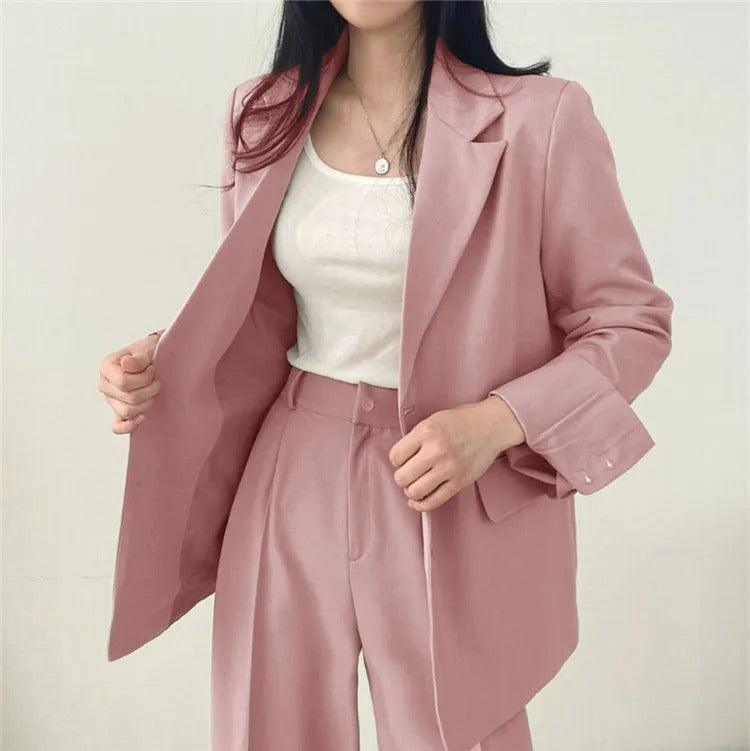 Blazer tailleur élégant et pantalon droit pour femmes - Style raffiné et confortable