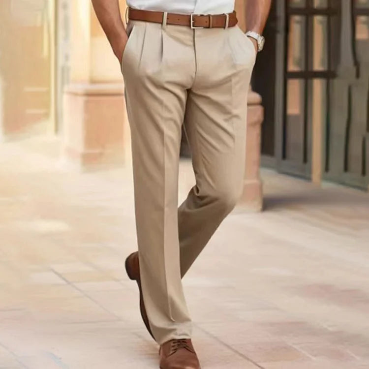 Pantalon homme – Coupe tailleur – Jambe droite – Devant plissé – Coton mélangé