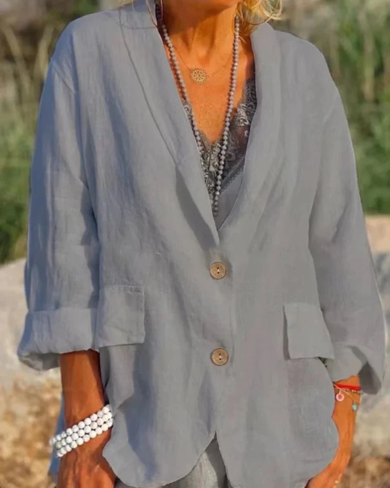 Veste femme – Coupe décontractée – Fibres naturelles respirantes – Col tailleur