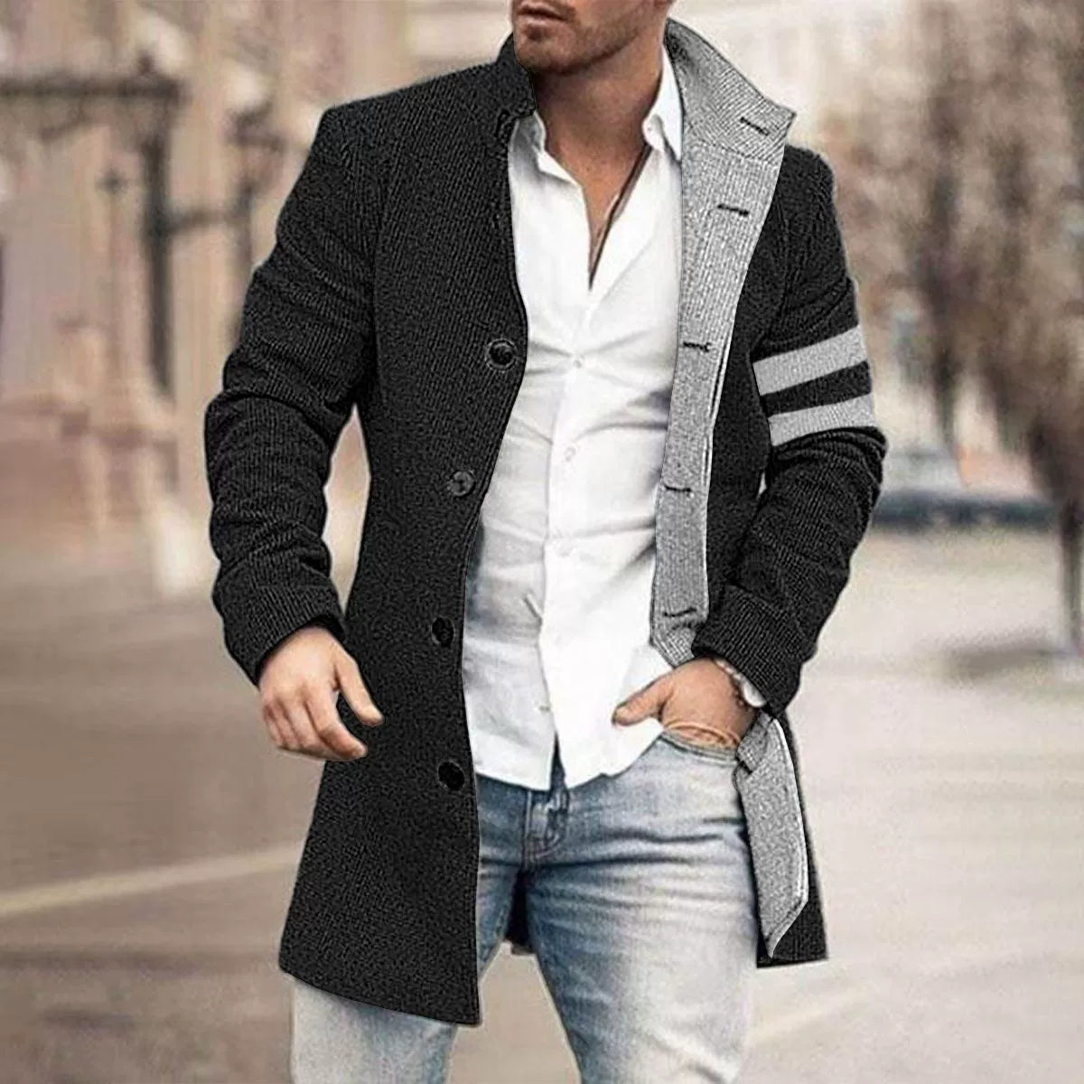 Manteau boutonné en tricot élégant pour hommes – Vêtements d'extérieur décontractés à coupe ajustée