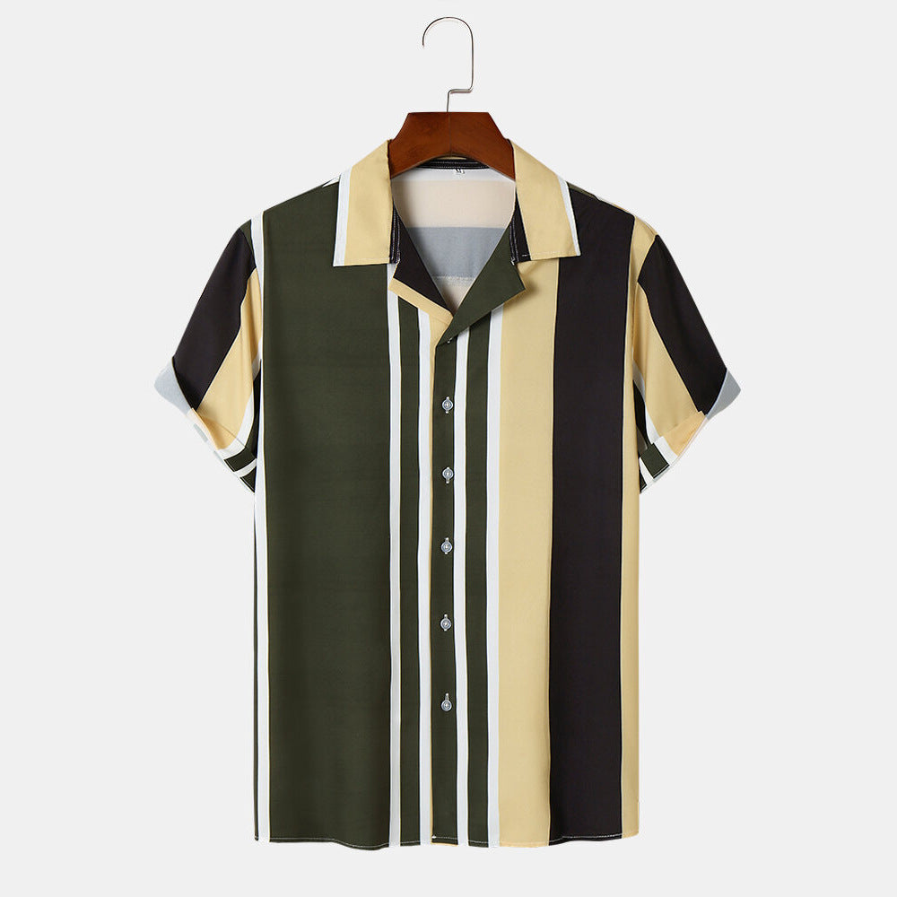 Chemise Homme - Manches Courtes - Rayures Modernes - Col Classique - Style Décontracté