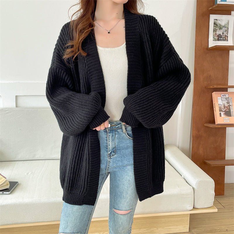 Edda - Cardigan oversize en grosse maille pour femme - Manches longues ballon - Ouvert sur le devant