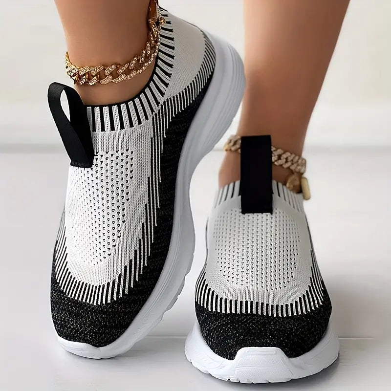 Baskets Femme – Slip-On Confort – Maille Respirante – Semelle Coussinée Casual