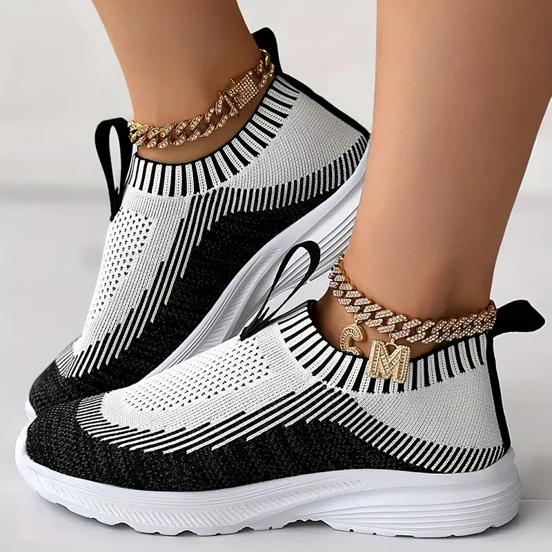 Baskets Femme – Slip-On Confort – Maille Respirante – Semelle Coussinée Casual