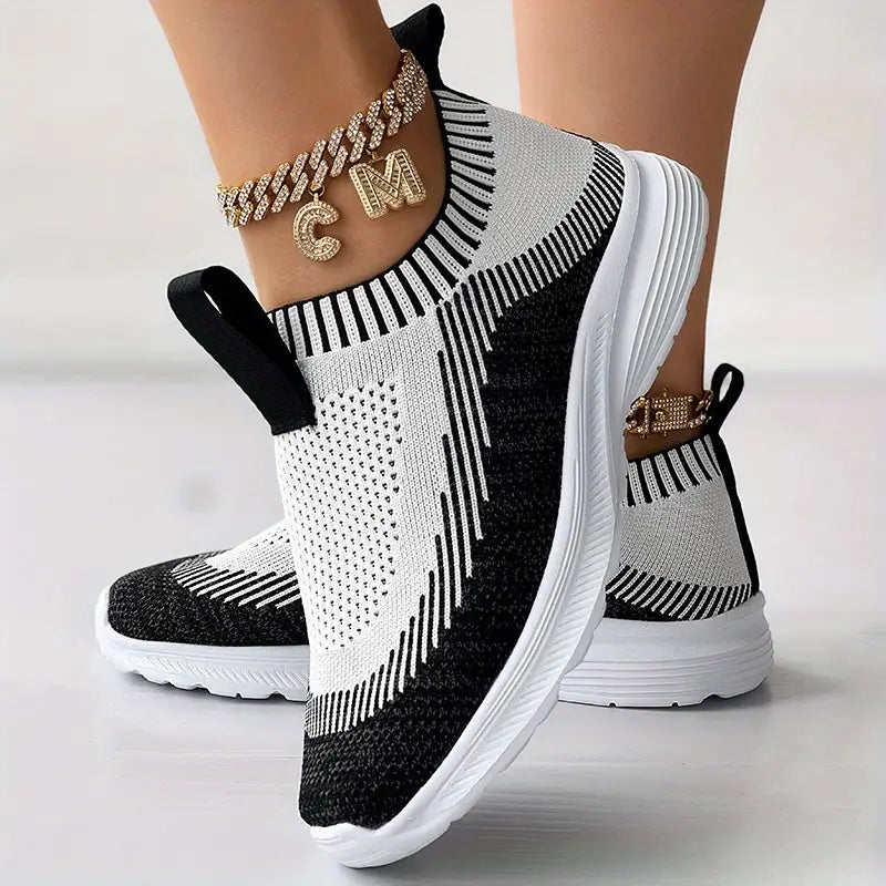 Baskets Femme – Slip-On Confort – Maille Respirante – Semelle Coussinée Casual