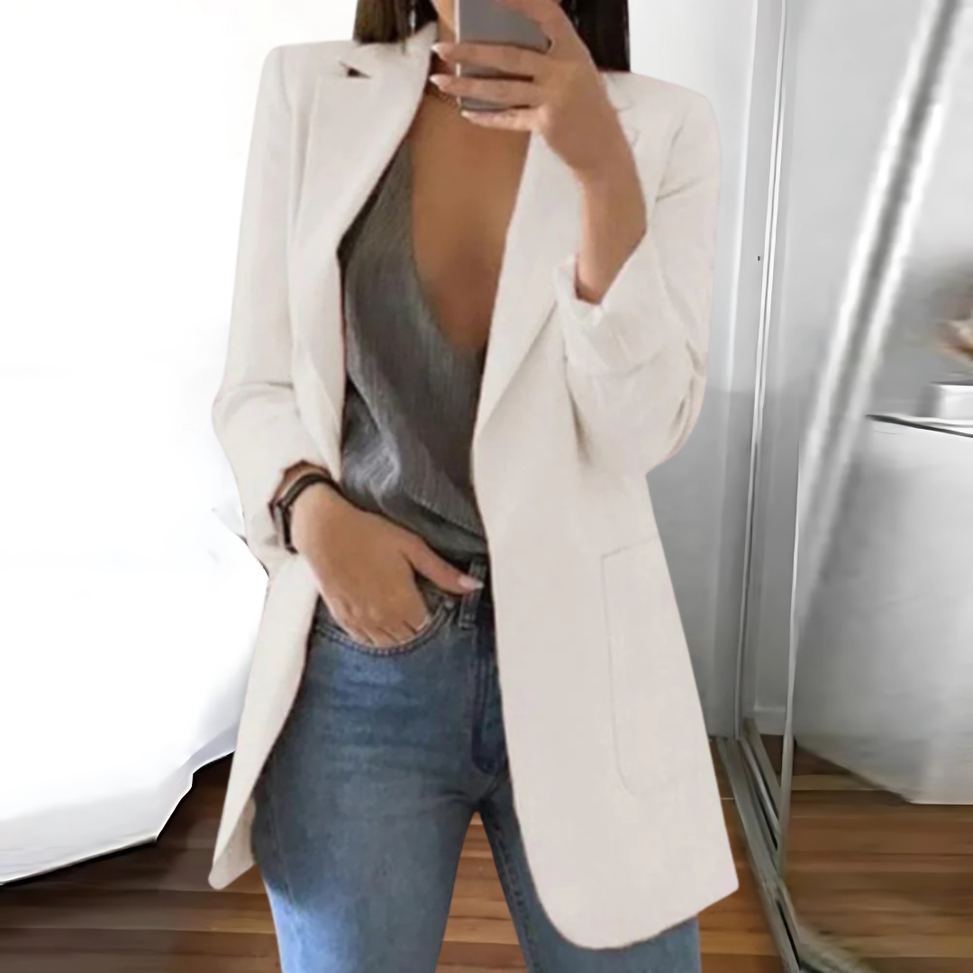 Veste femme – Coupe cintrée – Revers cranté – Fermeture à un bouton – Tissu structuré