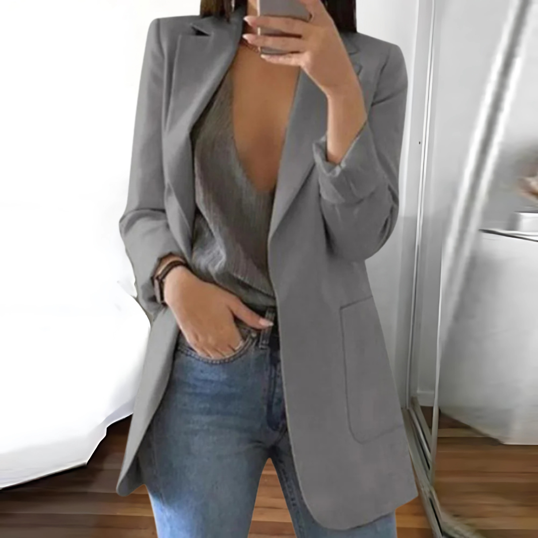 Veste femme – Coupe cintrée – Revers cranté – Fermeture à un bouton – Tissu structuré