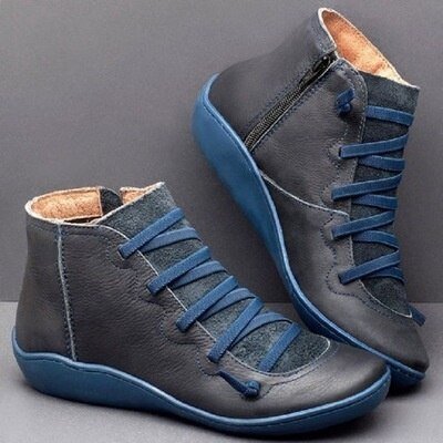 Bottines Femme – Cuir Lisse – Lacets Avant – Fermeture Zip – Empiècements Texturés