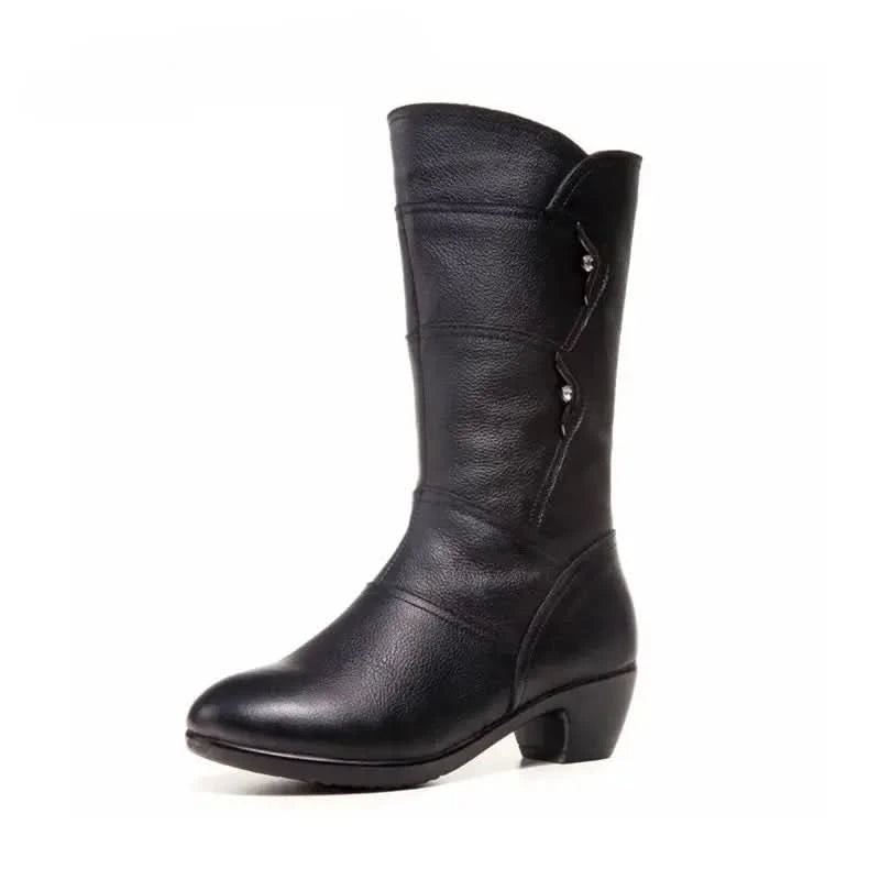 Bottes Femme - Cuir Élégant - Talon Bas Confortable - Fermeture Éclair Pratique