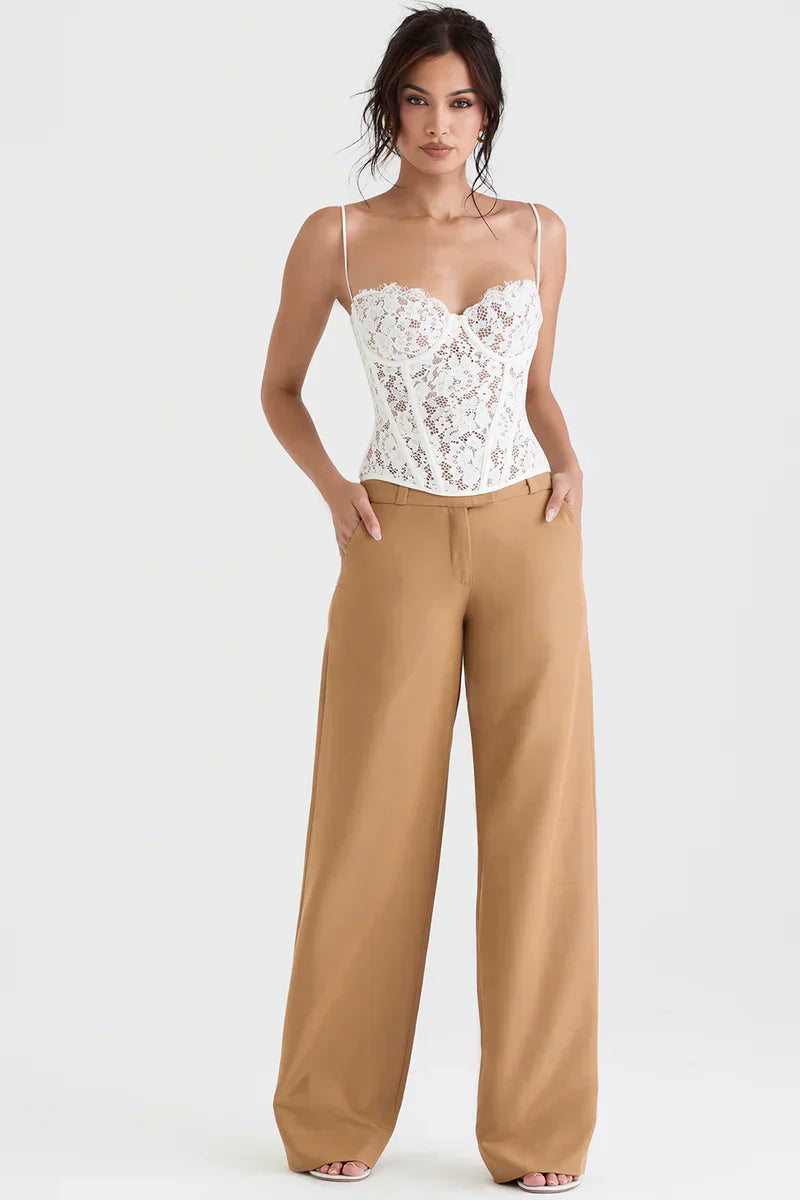 Top Corset Femme - Dentelle Élégante - Col Cœur - Bretelles Fines Ajustables