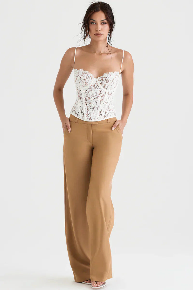 Top Corset Femme - Dentelle Élégante - Col Cœur - Bretelles Fines Ajustables