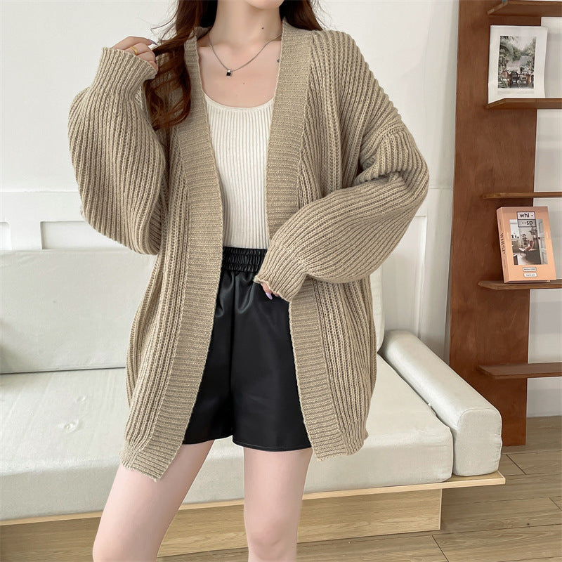 Edda - Cardigan oversize en grosse maille pour femme - Manches longues ballon - Ouvert sur le devant