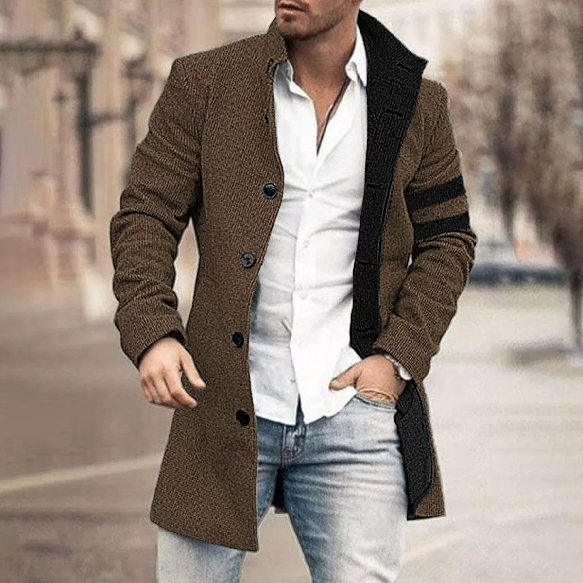 Manteau boutonné en tricot élégant pour hommes – Vêtements d'extérieur décontractés à coupe ajustée