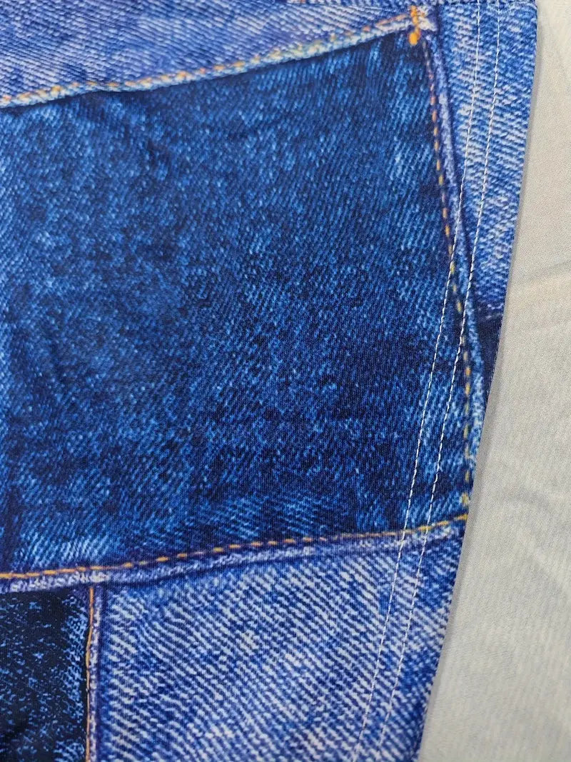 Robe Midi Femme - Cintrée Patchwork Denim - Manches Courtes Col V Chic