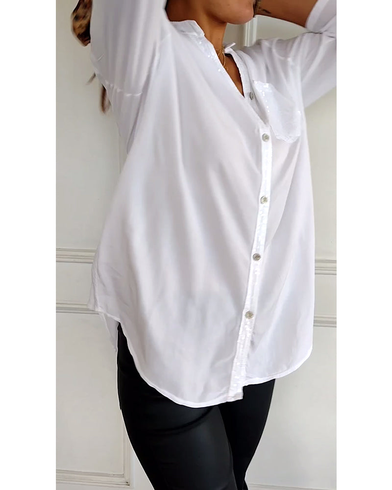 Blouse femme – Coupe décontractée – Détails sequins – Manches longues – Tissu respirant