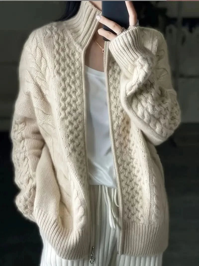 Veste élégante en tricot chaud avec détail de chaîne pour femme