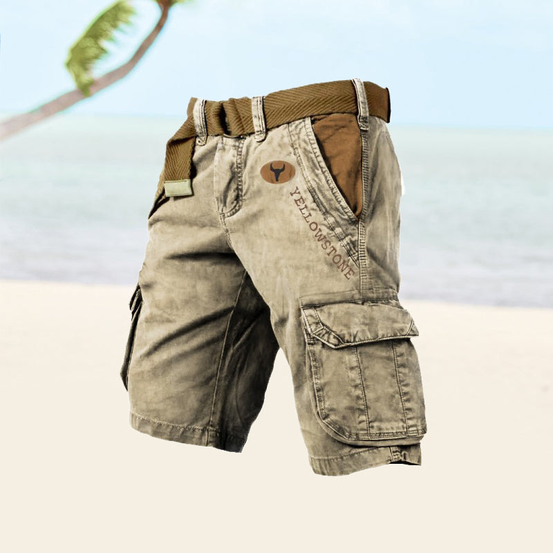 Short cargo homme – Coupe décontractée – Coton mélangé – Poches multiples – Ceinture