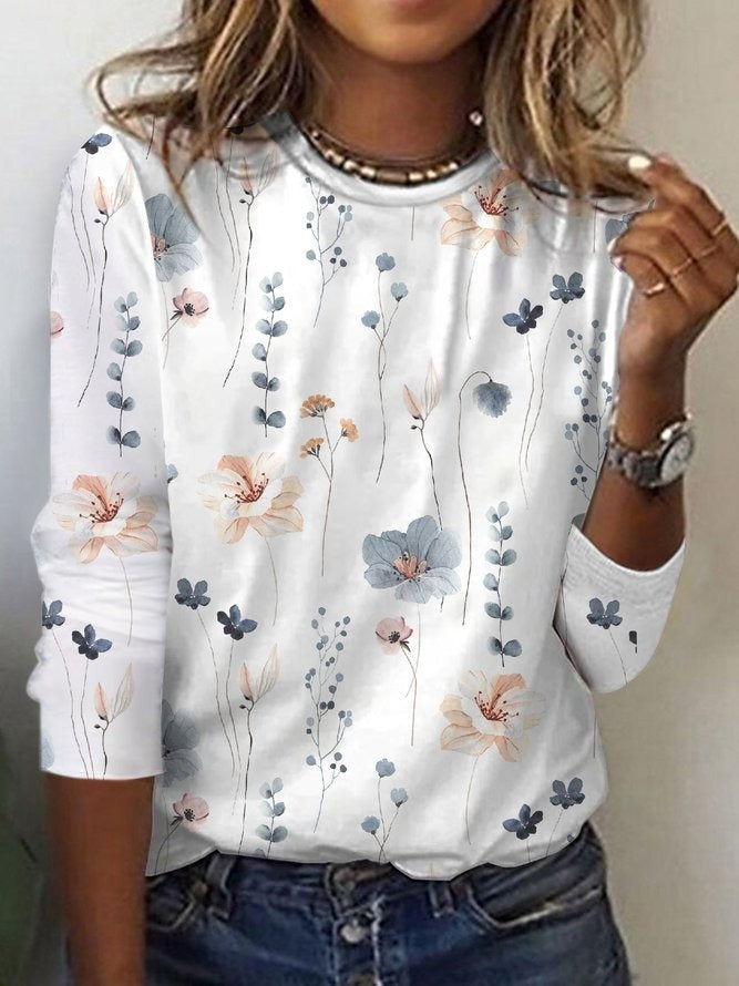Blouse femme – Coupe décontractée – Motif fleuri – Manches longues – Tissu respirant