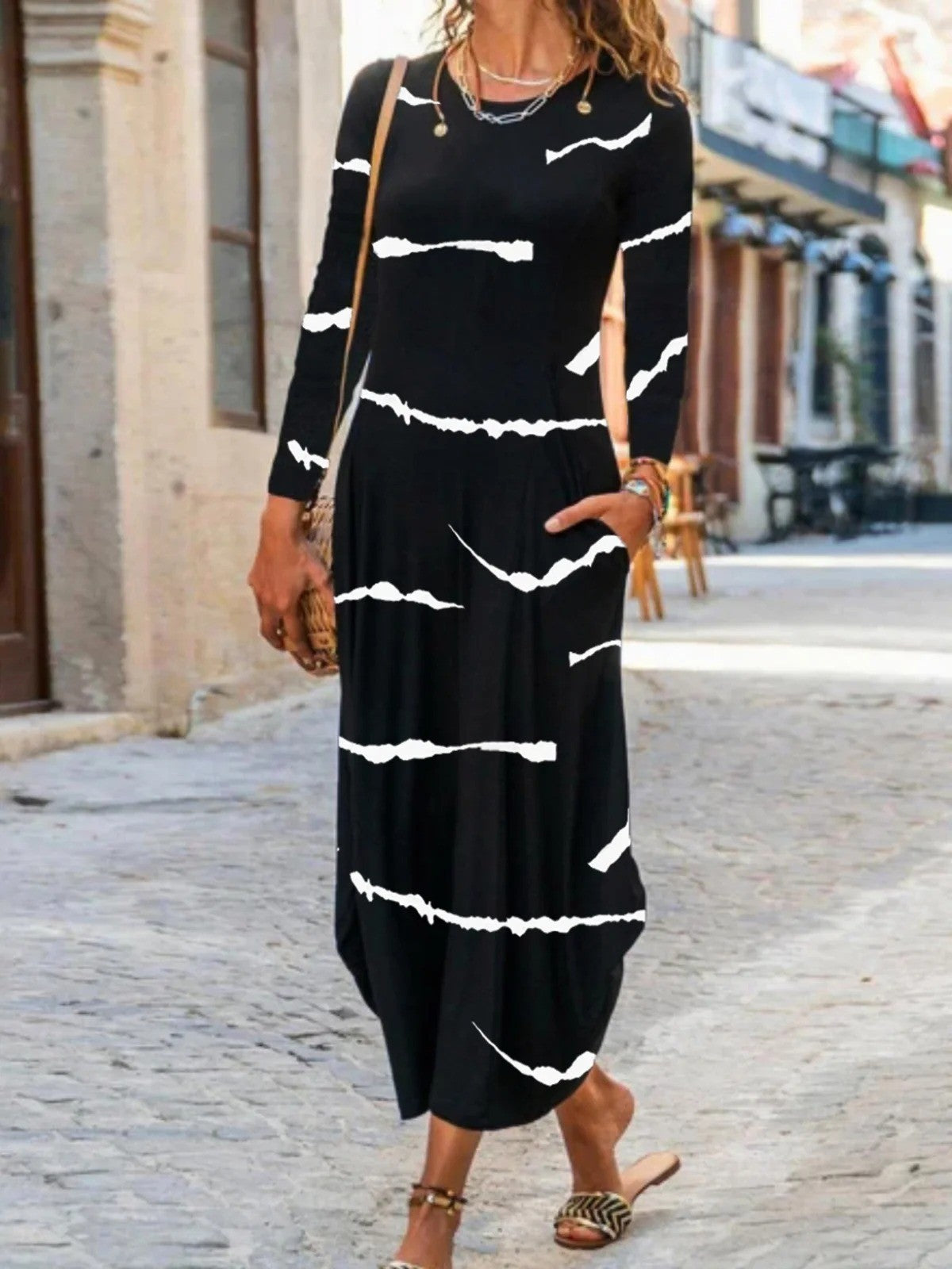 Robe longue femme – Coupe droite – Tissu respirant – Manches longues – Col rond