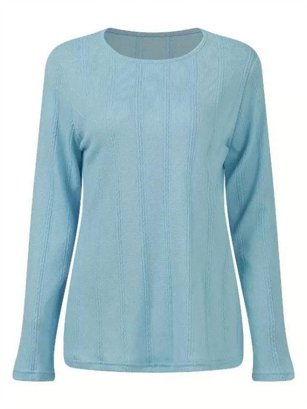 Blouse femme – Coupe droite – Manches longues – Col rond – Tissu respirant texturé