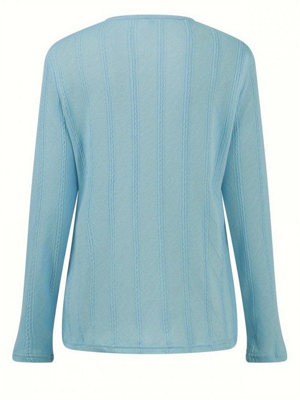 Blouse femme – Coupe droite – Manches longues – Col rond – Tissu respirant texturé