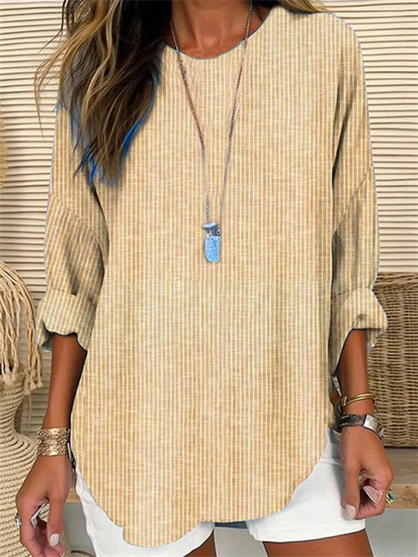 Blouse femme – Coupe ample – Manches longues – Rayures verticales – Tissu respirant